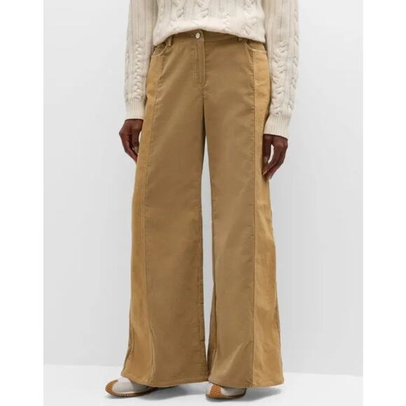 TWP Styles Two-Tone Corduroy Pants Camel Wide Leg Mid Rise Size 6 - Picture 4 of 14